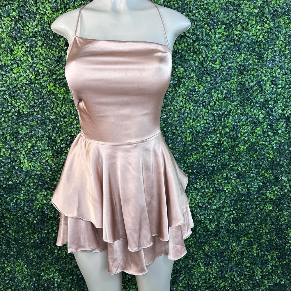 Gold lace up  back romper ‎ nwt